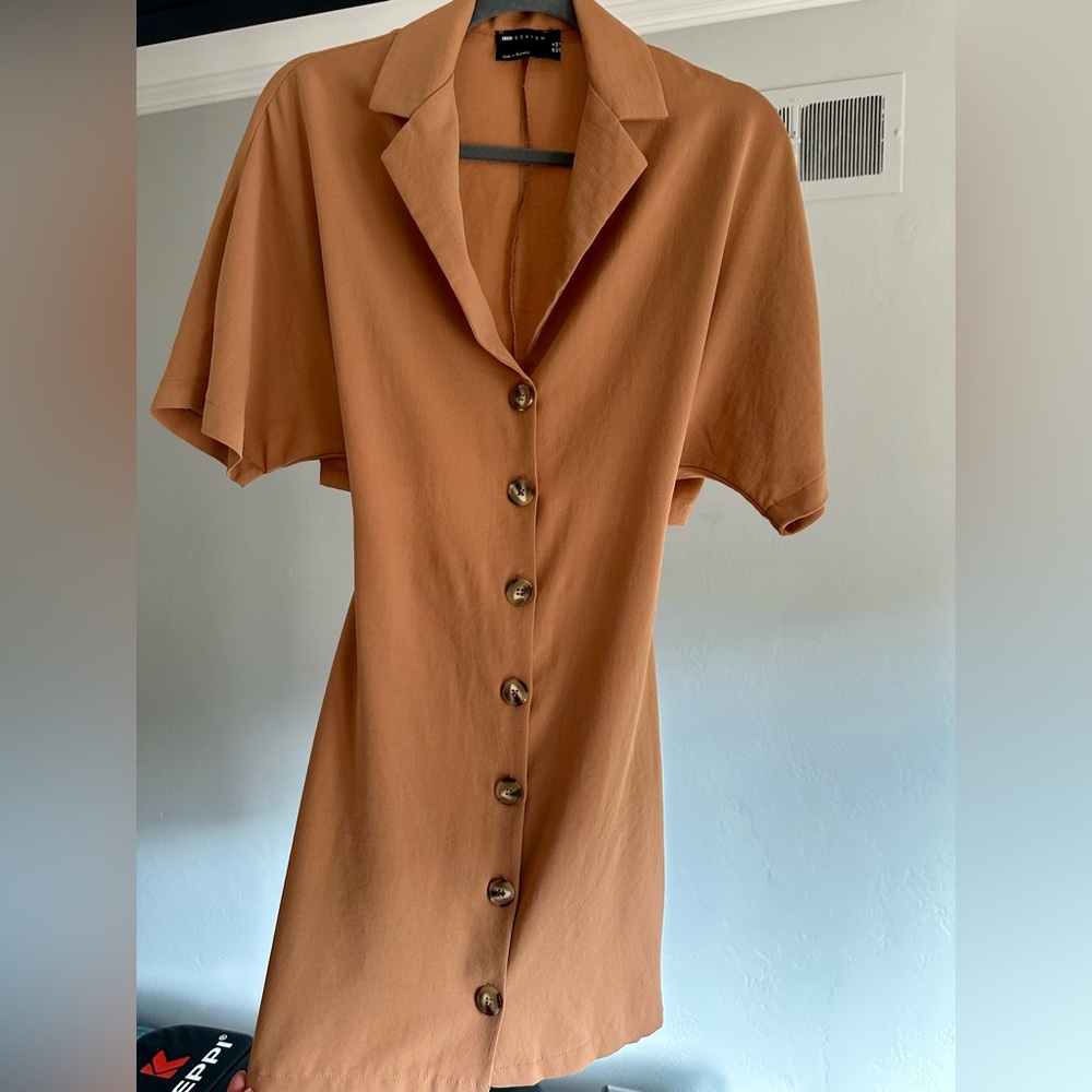 Asos Short Sleeve Collared Dress in Tan